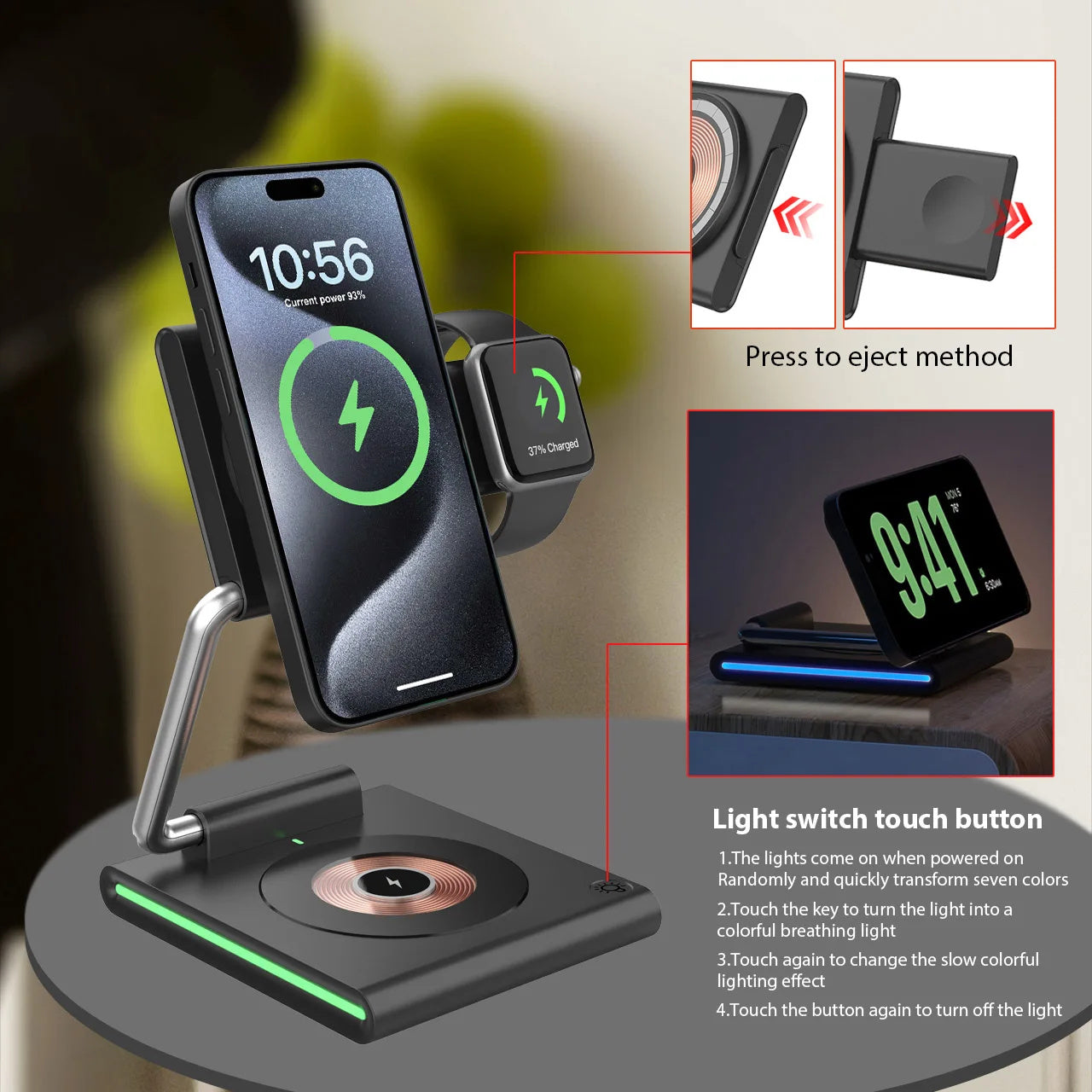 WIWU Wi-W023 For iPhone 12-15 Series iWatch AirPods 3-in-1 Desktop Charging Stand 15W Phone Magnetic Wireless Charger WIWU Wi-W023 For iPhone 12-15 Series iWatch AirPods 3-in-1 Desktop Charging Stand 15W Phone Magnetic Wireless Charger